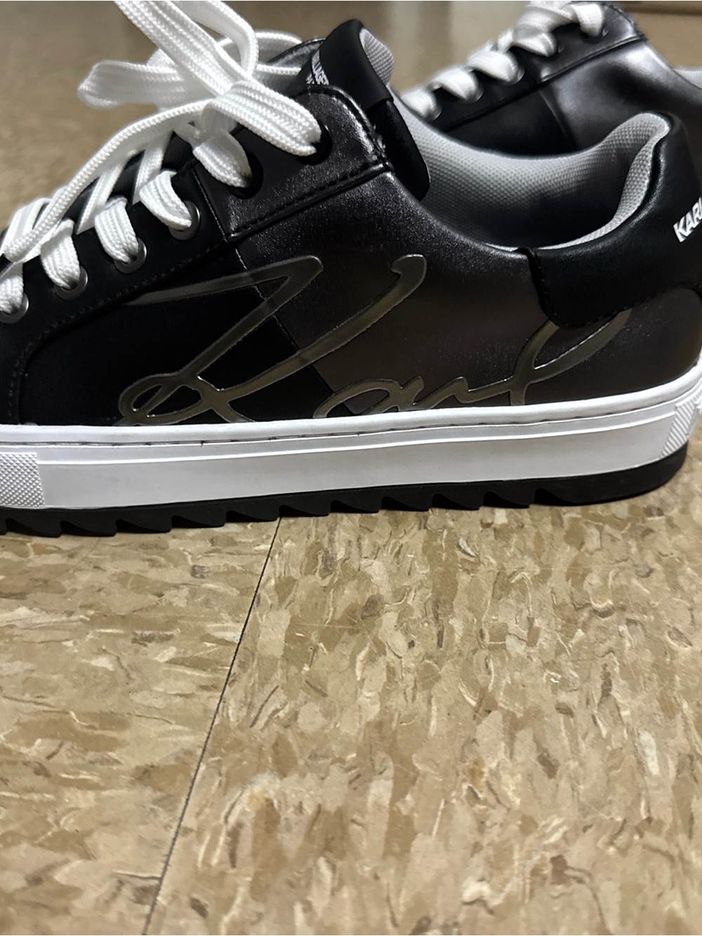 Karl Lagerfeld Black Leather Low-Top Sneakers with White Sole